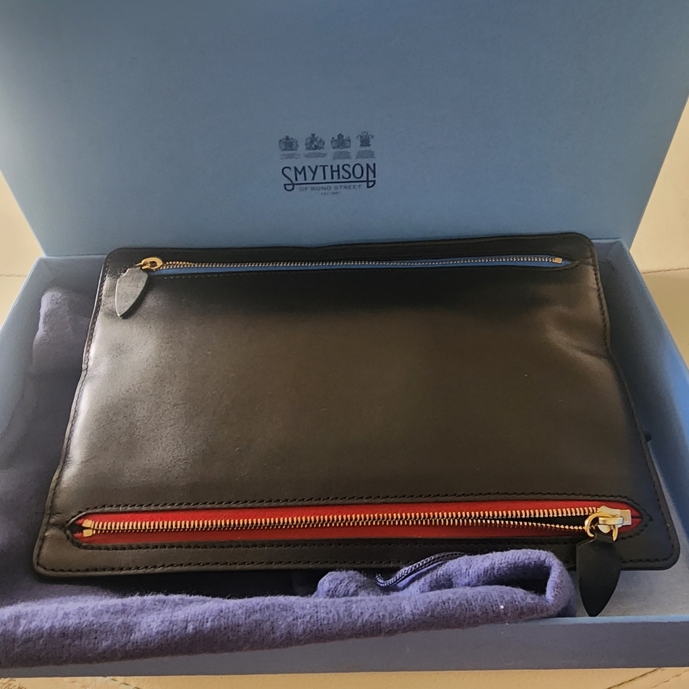 Smythson Of Bond Street Black  4 Way Zip Leather Travel Wallet. Priced W/ NO BOX